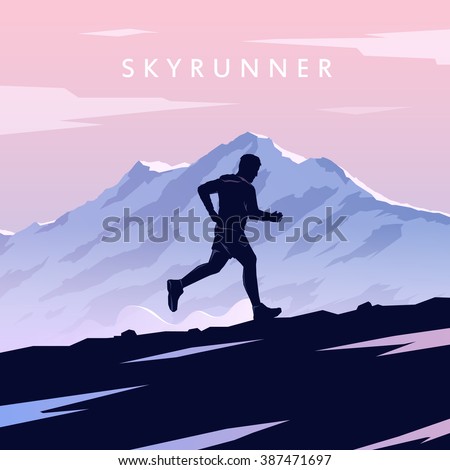 Runner silhouette. Skyrunning poster. Extreme sports. Vector Mountain landscape. Outdoor sports. #3