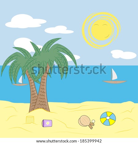 Summer landscape with sea, beach and sun