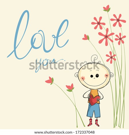 Romantic design with baby boy and flowers Romantic design with baby boy and flowers