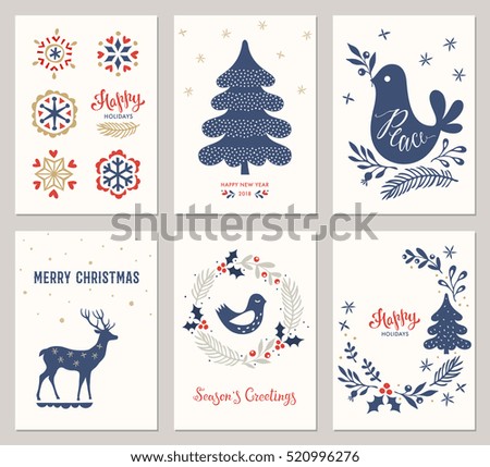 Winter Holidays greeting cards. Vector illustration.