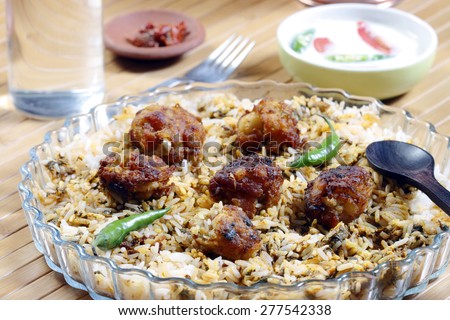 Kofta Biryani - Kofta is a family of meatball or dumpling dishes in India. In the simplest form, koftas consist of balls of minced or ground meat usually lamb  mixed with spices and/or onions.