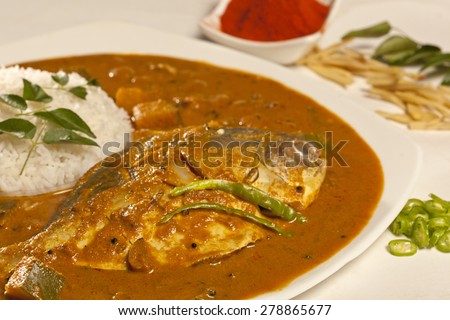 Fish curry with rice.