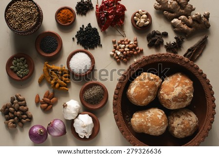 Collection of ingredients for Indian cuisine