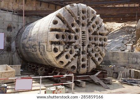 Tunnel boring machine at construction site of metro in Bangalore, India