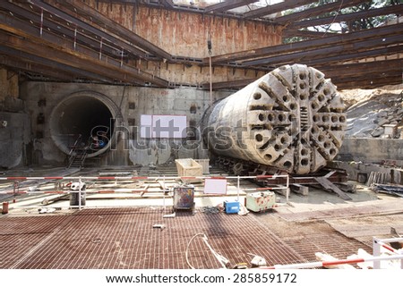 Tunnel boring machine at construction site of metro in Bangalore, India