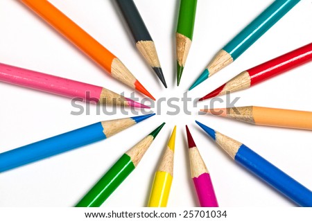 Radial pattern of colored pencil crayons