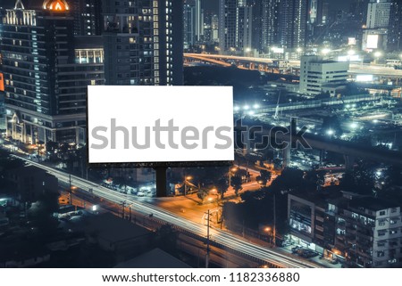 billboard night or billboard blank for outdoor advertising poster at night time with street light line for advertisement street city. With clipping path on screen.