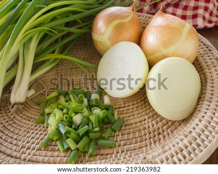 Onion into small pieces and onions.