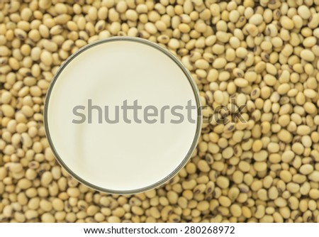 soymilk, soybean milk, in glass for drink.
