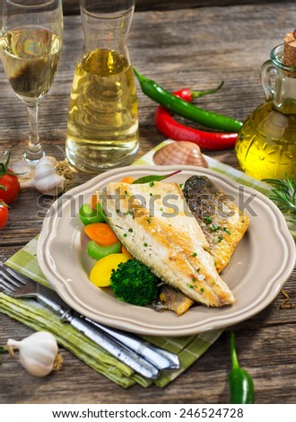 Sea bass fillet with vegetables