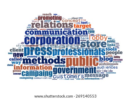 Concept of public relations, within a cloud words and tags