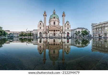 St. Charles\'s Church (Karlskirche) in Vienna, Austria in twilight