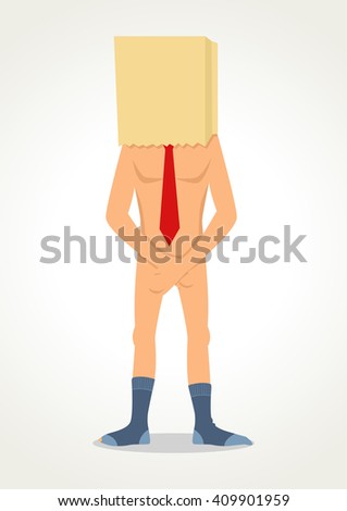 Simple Cartoon Of A Naked Man With Paper Bag On His Head Embarrassment