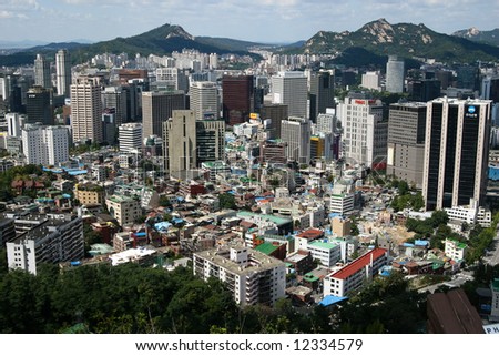 View of traditional and modern Seoul, South Korea