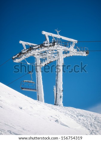 Ice formation on the infrastructure of a ski lift.