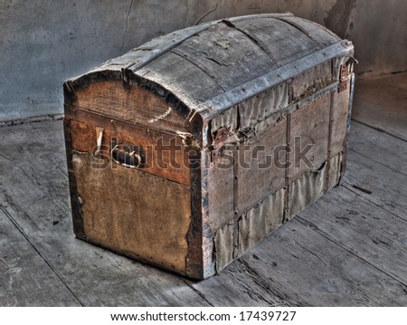 Retro look of ancient wooden box like pirate treasure chest.