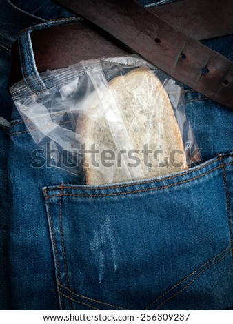 Packed moldy slice of bread in the pocket.
