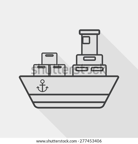 Transportation Container ship flat icon with long shadow, line icon