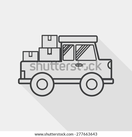 Transportation truck flat icon with long shadow, line icon