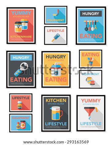Kitchenware poster flat banner design flat background set,