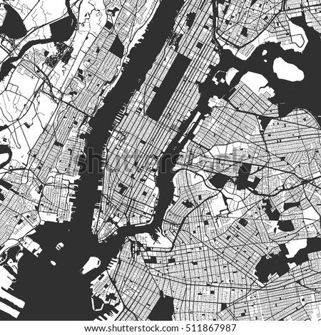 New York City Manhattan One Color Map, Vector Outline Version, ready for color change, Artprint