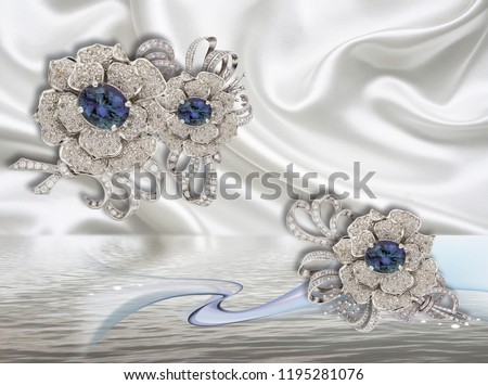 3d wallpaper with jewelry flowers on white silk will expand visually room, make room lighter and become a good accent in the interior design.