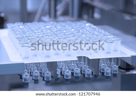 Medical Research Test Tubes Packing on the Automatic Transfer Line of Plant