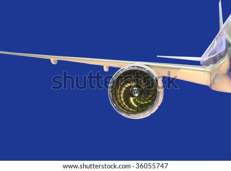 Breadboard model of the jet engine of the plane on a dark blue background