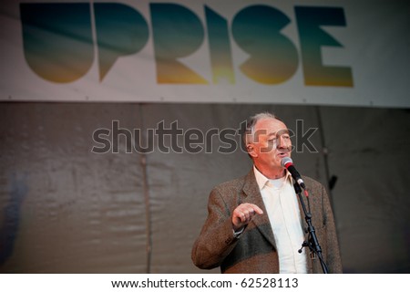 LONDON - OCTOBER 3: Former Mayor of London Ken Livingstone speaking at UpRise Festival, Finsbury Park October 3, 2010 in London, UK. London\'s annual Anti-racism festival.