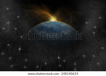 Explosion planet in space. Digital retouch.