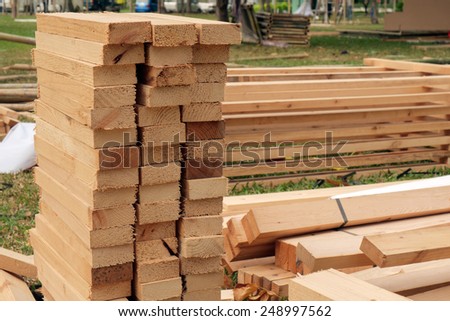 Heap of timber in construction site.