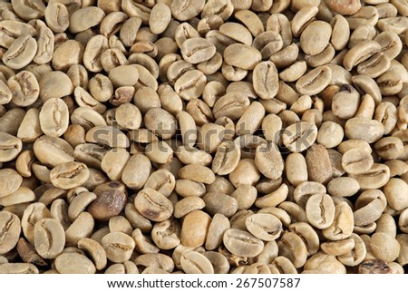 Raw coffee beans texture background.