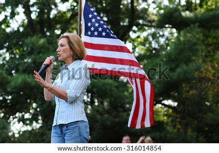 Republican presidential candidate Carly Fiorina speaks at the Strafford County GOP picnic in Dover, New Hampshire, on September 12, 2015.