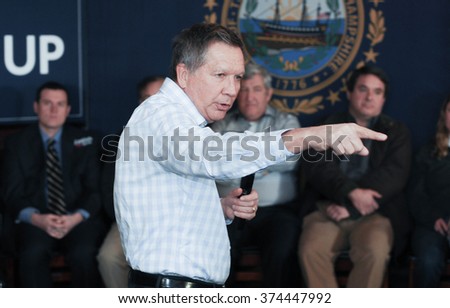 Ohio Governor John Katich speaks at the Stone Church in Newmarket, New Hampshire, on January 17, 2016, during the New Hampshire presidential primary.