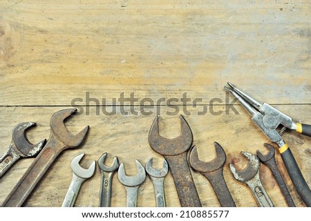 tool renovation on wooden table.