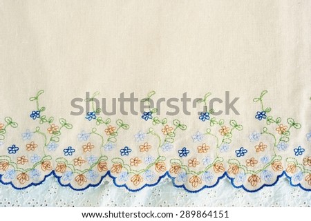 Linen fabric with flower of embroidery designs.