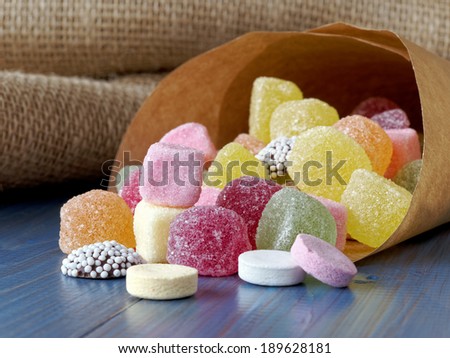 Paper bag filled with candy sweets