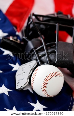 Baseball: Ball with umpire\'s mask and counter.