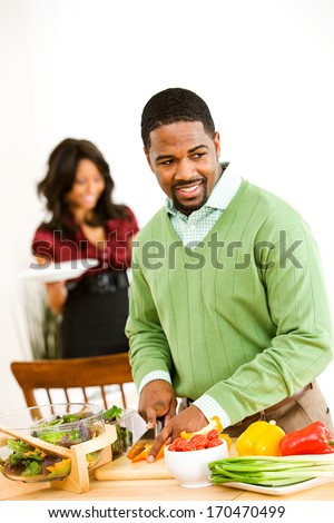 Valentine\'s Day: Man Doing Dinner Prep Work.