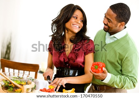 Valentine\'s Day: Couple Making Dinner Together.