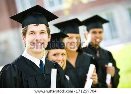 Graduation: Row Of Proud Students After Graduation