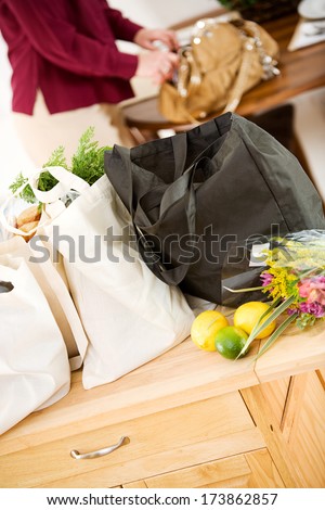 Reusable Bags: Shopping Bags Sitting On Counter