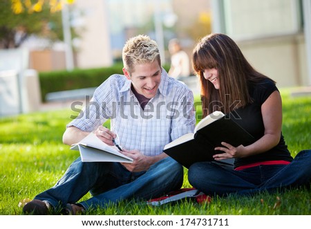 College: Students Studying Together Outside