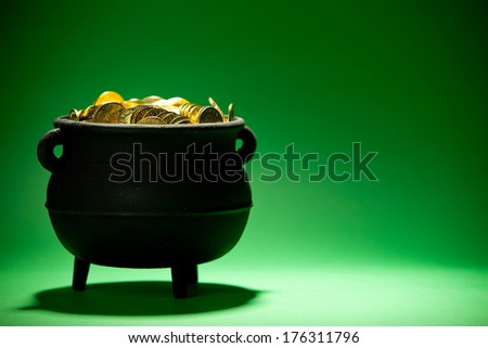 Pot Of Gold: Side View of Cauldron with Treasure