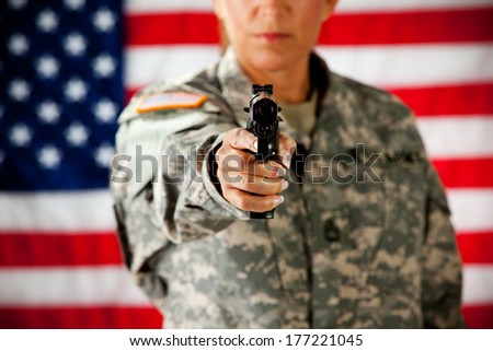 Soldier: Female Soldier Aiming Gun