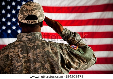 Soldier: Military Man Saluting US Flag
