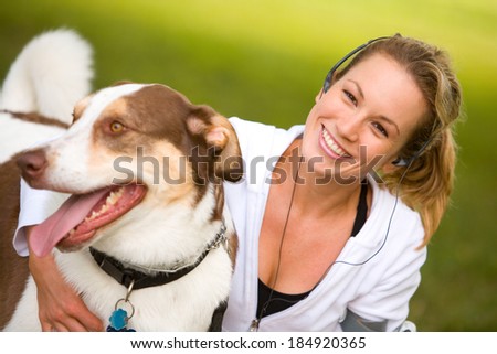 Park: Smiling Woman With Panting Dog In Park