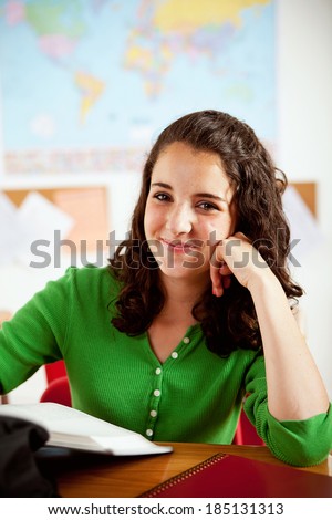 Students: Pretty Smiling Teen Student In Class