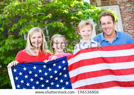 Summer: American Family Behind United States Flag