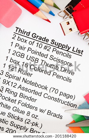 School: List Of Required Items For Third Grade In Elementary School